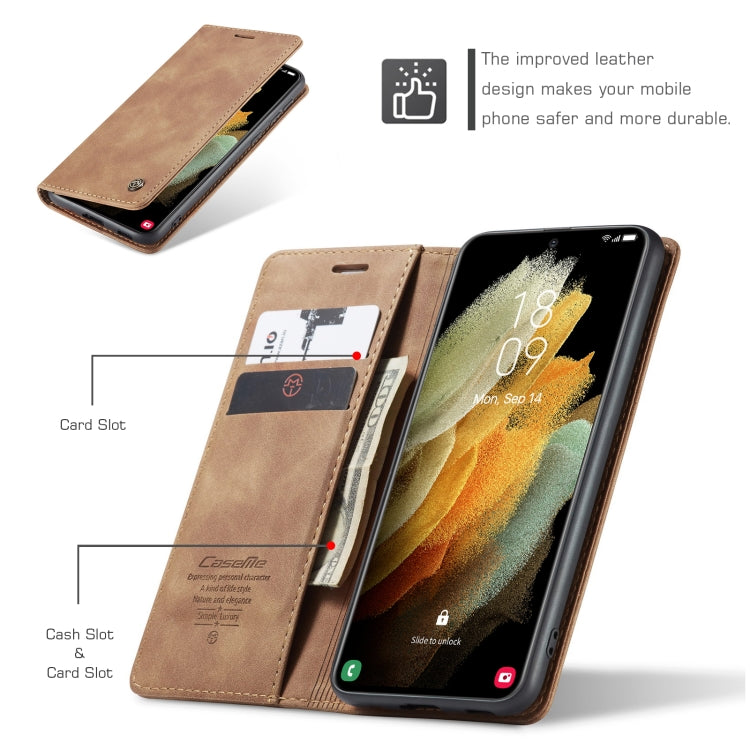 For Samsung Galaxy S21 Ultra 5G CaseMe 013 Multifunctional Horizontal Flip Leather Case with Holder & Card Slot & Wallet(Brown)