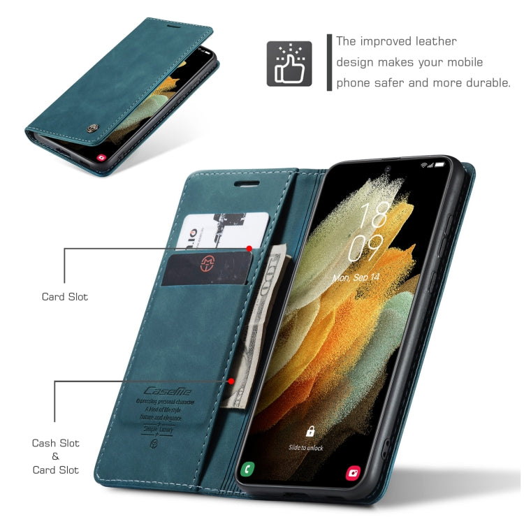 For Samsung Galaxy S21 Ultra 5G CaseMe 013 Multifunctional Horizontal Flip Leather Case with Holder & Card Slot & Wallet(Blue)
