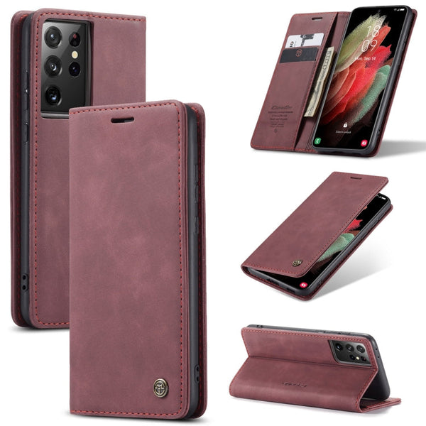For Samsung Galaxy S21 Ultra 5G CaseMe 013 Multifunctional Horizontal Flip Leather Case with Holder & Card Slot & Wallet(Wine Red)