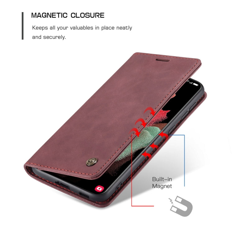 For Samsung Galaxy S21 Ultra 5G CaseMe 013 Multifunctional Horizontal Flip Leather Case with Holder & Card Slot & Wallet(Wine Red)