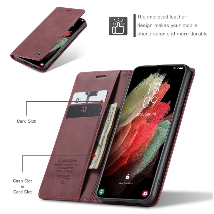 For Samsung Galaxy S21 Ultra 5G CaseMe 013 Multifunctional Horizontal Flip Leather Case with Holder & Card Slot & Wallet(Wine Red)