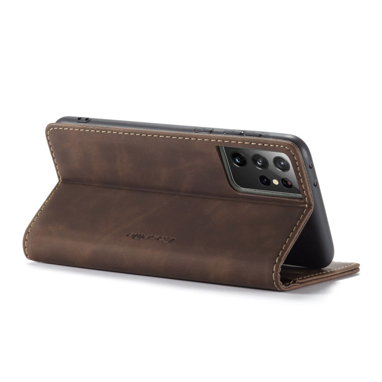 For Samsung Galaxy S21 Ultra 5G CaseMe 013 Multifunctional Horizontal Flip Leather Case with Holder & Card Slot & Wallet(Coffee)