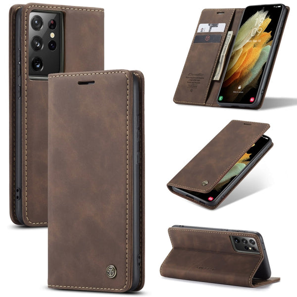 For Samsung Galaxy S21 Ultra 5G CaseMe 013 Multifunctional Horizontal Flip Leather Case with Holder & Card Slot & Wallet(Coffee)