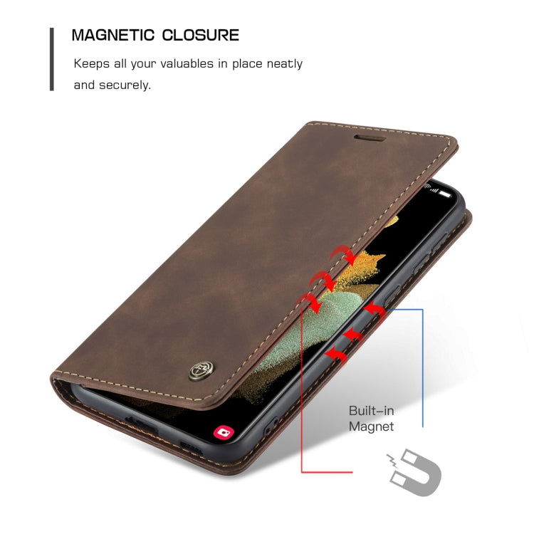 For Samsung Galaxy S21 Ultra 5G CaseMe 013 Multifunctional Horizontal Flip Leather Case with Holder & Card Slot & Wallet(Coffee)