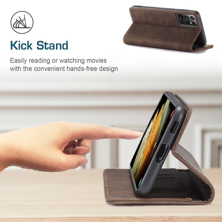 For Samsung Galaxy S21 Ultra 5G CaseMe 013 Multifunctional Horizontal Flip Leather Case with Holder & Card Slot & Wallet(Coffee)