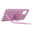 For Samsung Galaxy S20 FE Solid Color Liquid Silicone Shockproof Full Coverage Protective Case with Ring Holder & Lanyard(Purple)