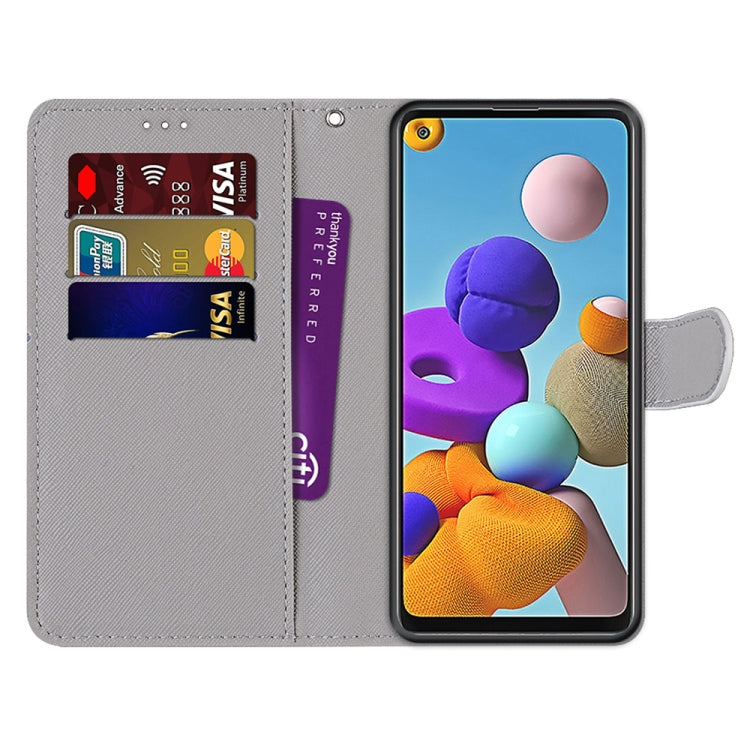 For Samsung Galaxy A21s Coloured Drawing Cross Texture Horizontal Flip PU Leather Case with Holder & Card Slots & Wallet & Lanyard(Fluorescent Water Pattern)