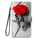 For Samsung Galaxy A21s Coloured Drawing Cross Texture Horizontal Flip PU Leather Case with Holder & Card Slots & Wallet & Lanyard(Red Rose On Wooden)