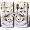 For Huawei P30 Lite Coloured Drawing Cross Texture Horizontal Flip PU Leather Case with Holder & Card Slots & Wallet & Lanyard(Big Cat Holding Kitten)