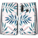 For Huawei P30 Lite Coloured Drawing Cross Texture Horizontal Flip PU Leather Case with Holder & Card Slots & Wallet & Lanyard(Pink Green Leaf)