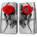 For Huawei P30 Lite Coloured Drawing Cross Texture Horizontal Flip PU Leather Case with Holder & Card Slots & Wallet & Lanyard(B10 Wood Red Rose)