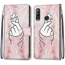 For Huawei P30 Lite Coloured Drawing Cross Texture Horizontal Flip PU Leather Case with Holder & Card Slots & Wallet & Lanyard(Pink Hands Heart)