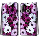 For Huawei P30 Lite Coloured Drawing Cross Texture Horizontal Flip PU Leather Case with Holder & Card Slots & Wallet & Lanyard(Chrysanthemum Pink White Purple)