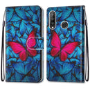 For Huawei P30 Lite Coloured Drawing Cross Texture Horizontal Flip PU Leather Case with Holder & Card Slots & Wallet & Lanyard(Blue Red Butterfly)