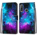 For Huawei P30 Lite Coloured Drawing Cross Texture Horizontal Flip PU Leather Case with Holder & Card Slots & Wallet & Lanyard(Purple Green Starry Sky)