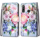 For Huawei P30 Lite Coloured Drawing Cross Texture Horizontal Flip PU Leather Case with Holder & Card Slots & Wallet & Lanyard(Light Pink Bouquet)