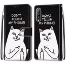 For Huawei P30 Lite Coloured Drawing Cross Texture Horizontal Flip PU Leather Case with Holder & Card Slots & Wallet & Lanyard(18 Middle Finger White Cat)