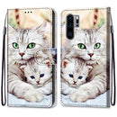 For Huawei P30 Pro Coloured Drawing Cross Texture Horizontal Flip PU Leather Case with Holder & Card Slots & Wallet & Lanyard(Big Cat Holding Kitten)