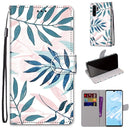 For Huawei P30 Pro Coloured Drawing Cross Texture Horizontal Flip PU Leather Case with Holder & Card Slots & Wallet & Lanyard(Pink Green Leaf)