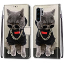 For Huawei P30 Pro Coloured Drawing Cross Texture Horizontal Flip PU Leather Case with Holder & Card Slots & Wallet & Lanyard(B09 Golden Chain Grey Cat)