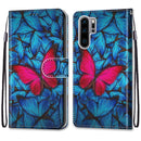For Huawei P30 Pro Coloured Drawing Cross Texture Horizontal Flip PU Leather Case with Holder & Card Slots & Wallet & Lanyard(Blue Red Butterfly)