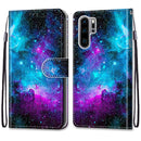 For Huawei P30 Pro Coloured Drawing Cross Texture Horizontal Flip PU Leather Case with Holder & Card Slots & Wallet & Lanyard(Purple Green Starry Sky)