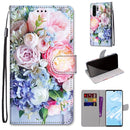 For Huawei P30 Pro Coloured Drawing Cross Texture Horizontal Flip PU Leather Case with Holder & Card Slots & Wallet & Lanyard(Light Pink Bouquet)