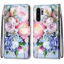 For Huawei P30 Pro Coloured Drawing Cross Texture Horizontal Flip PU Leather Case with Holder & Card Slots & Wallet & Lanyard(Light Pink Bouquet)