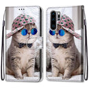 For Huawei P30 Pro Coloured Drawing Cross Texture Horizontal Flip PU Leather Case with Holder & Card Slots & Wallet & Lanyard(B20 Slant Hat Blue Mirror Cat)