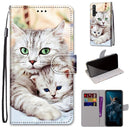 For Huawei Honor 20 Coloured Drawing Cross Texture Horizontal Flip PU Leather Case with Holder & Card Slots & Wallet & Lanyard(Big Cat Holding Kitten)