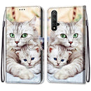For Huawei Honor 20 Coloured Drawing Cross Texture Horizontal Flip PU Leather Case with Holder & Card Slots & Wallet & Lanyard(Big Cat Holding Kitten)