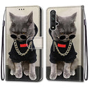 For Huawei Honor 20 Coloured Drawing Cross Texture Horizontal Flip PU Leather Case with Holder & Card Slots & Wallet & Lanyard(B09 Golden Chain Grey Cat)