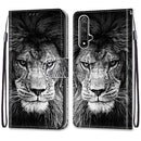 For Huawei Honor 20 Coloured Drawing Cross Texture Horizontal Flip PU Leather Case with Holder & Card Slots & Wallet & Lanyard(B11 Black White Lion Head)