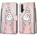 For Huawei Honor 20 Coloured Drawing Cross Texture Horizontal Flip PU Leather Case with Holder & Card Slots & Wallet & Lanyard(Pink Hands Heart)