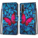 For Huawei Honor 20 Coloured Drawing Cross Texture Horizontal Flip PU Leather Case with Holder & Card Slots & Wallet & Lanyard(Blue Red Butterfly)
