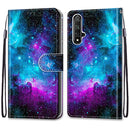 For Huawei Honor 20 Coloured Drawing Cross Texture Horizontal Flip PU Leather Case with Holder & Card Slots & Wallet & Lanyard(Purple Green Starry Sky)
