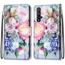 For Huawei Honor 20 Coloured Drawing Cross Texture Horizontal Flip PU Leather Case with Holder & Card Slots & Wallet & Lanyard(Light Pink Bouquet)