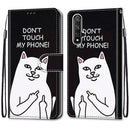 For Huawei Honor 20 Coloured Drawing Cross Texture Horizontal Flip PU Leather Case with Holder & Card Slots & Wallet & Lanyard(18 Middle Finger White Cat)