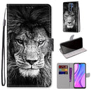 For Xiaomi Redmi 9 Coloured Drawing Cross Texture Horizontal Flip PU Leather Case with Holder & Card Slots & Wallet & Lanyard(Black White Lion Head)