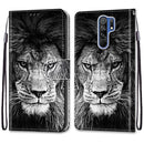 For Xiaomi Redmi 9 Coloured Drawing Cross Texture Horizontal Flip PU Leather Case with Holder & Card Slots & Wallet & Lanyard(Black White Lion Head)