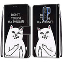 For Xiaomi Redmi 9 Coloured Drawing Cross Texture Horizontal Flip PU Leather Case with Holder & Card Slots & Wallet & Lanyard(Middle Finger White Cat)
