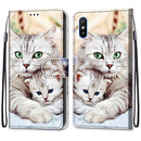 For Xiaomi Redmi 9A Coloured Drawing Cross Texture Horizontal Flip PU Leather Case with Holder & Card Slots & Wallet & Lanyard(Big Cat Holding Kitten)