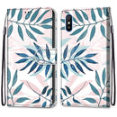 For Xiaomi Redmi 9A Coloured Drawing Cross Texture Horizontal Flip PU Leather Case with Holder & Card Slots & Wallet & Lanyard(Pink Green Leaf)
