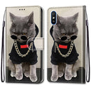 For Xiaomi Redmi 9A Coloured Drawing Cross Texture Horizontal Flip PU Leather Case with Holder & Card Slots & Wallet & Lanyard(Golden Chain Grey Cat)