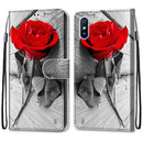 For Xiaomi Redmi 9A Coloured Drawing Cross Texture Horizontal Flip PU Leather Case with Holder & Card Slots & Wallet & Lanyard(Wood Red Rose)