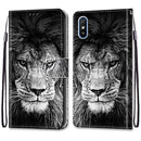 For Xiaomi Redmi 9A Coloured Drawing Cross Texture Horizontal Flip PU Leather Case with Holder & Card Slots & Wallet & Lanyard(Black White Lion Head)