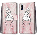 For Xiaomi Redmi 9A Coloured Drawing Cross Texture Horizontal Flip PU Leather Case with Holder & Card Slots & Wallet & Lanyard(Pink Hands Heart)