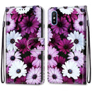 For Xiaomi Redmi 9A Coloured Drawing Cross Texture Horizontal Flip PU Leather Case with Holder & Card Slots & Wallet & Lanyard(Chrysanthemum Pink White Purple)