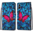 For Xiaomi Redmi 9A Coloured Drawing Cross Texture Horizontal Flip PU Leather Case with Holder & Card Slots & Wallet & Lanyard(Blue Red Butterfly)