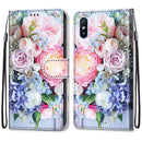 For Xiaomi Redmi 9A Coloured Drawing Cross Texture Horizontal Flip PU Leather Case with Holder & Card Slots & Wallet & Lanyard(Light Pink Bouquet)